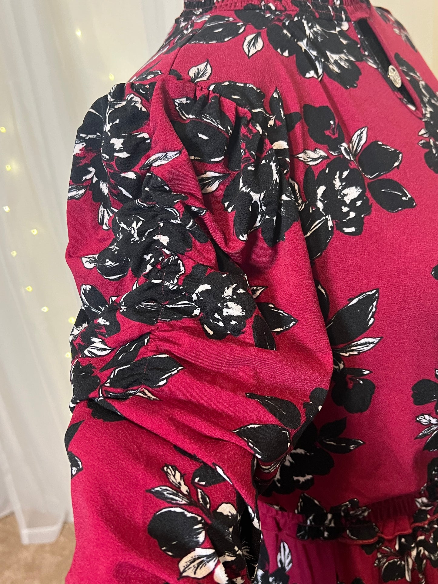 Burgundy Floral Pattern Dress