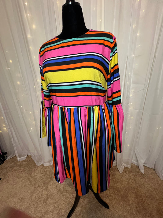 Multi Colored Striped Baby Doll Dress