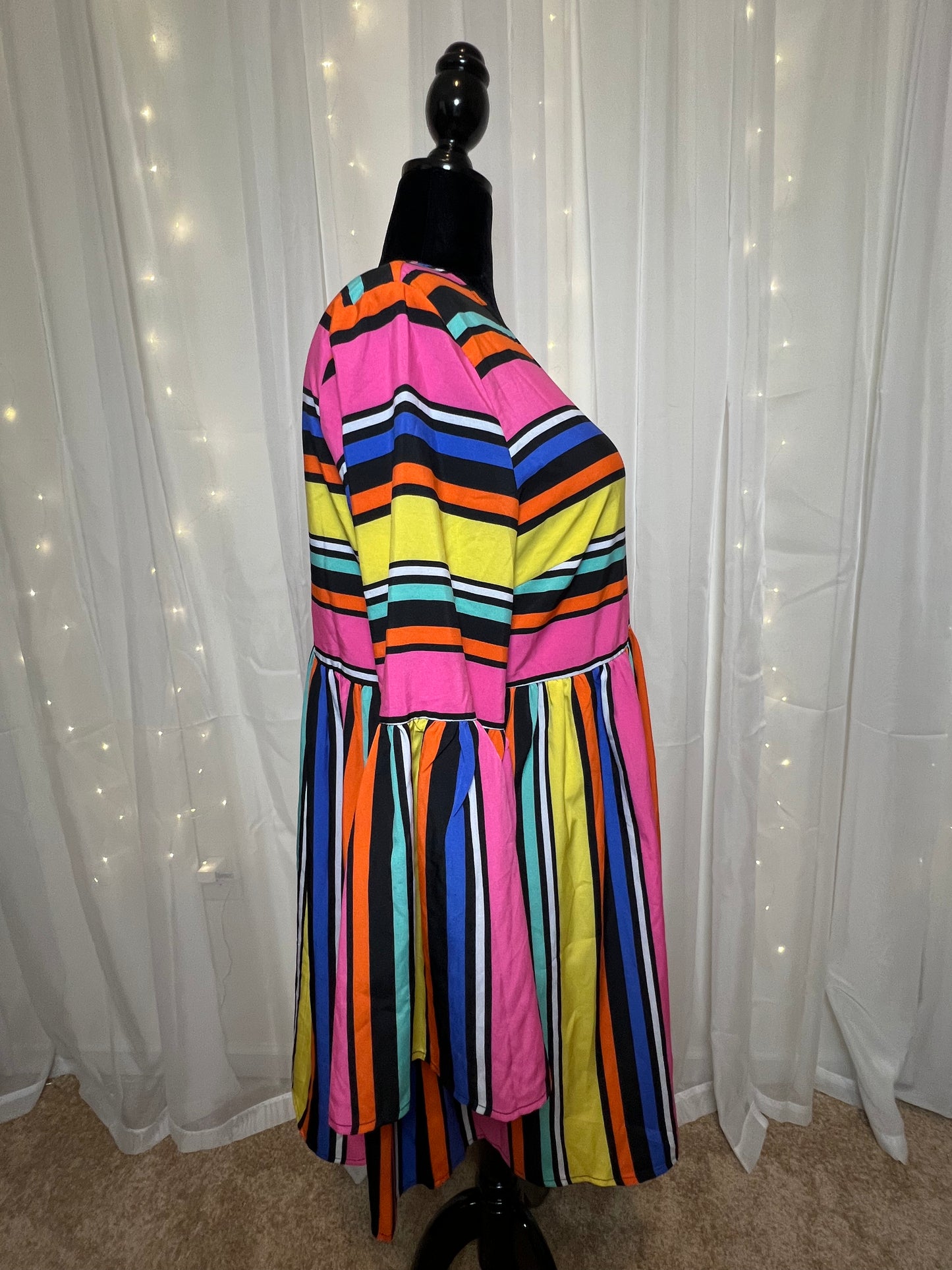 Multi Colored Striped Baby Doll Dress