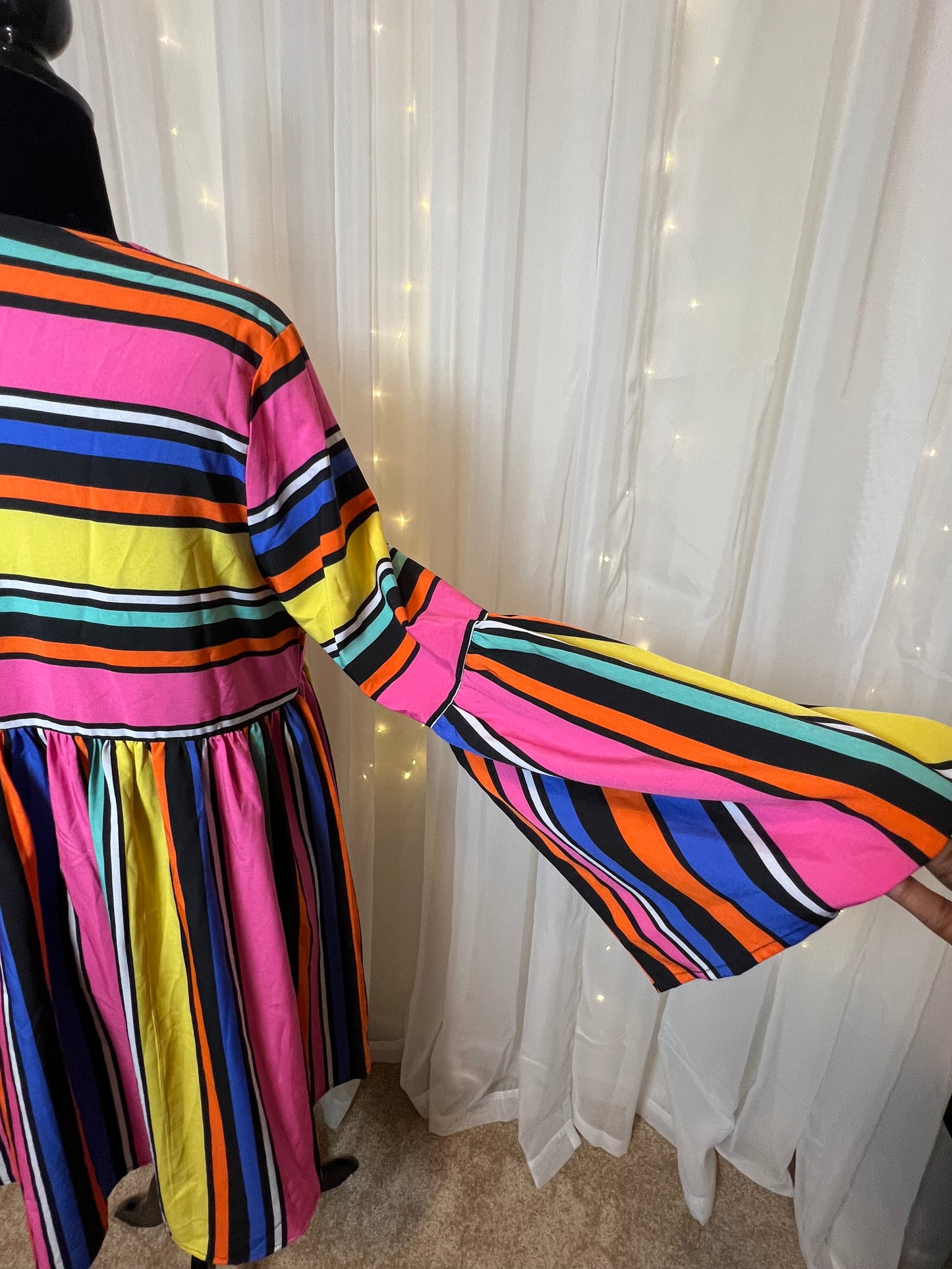 Multi Colored Striped Baby Doll Dress