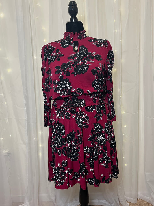 Burgundy Floral Pattern Dress