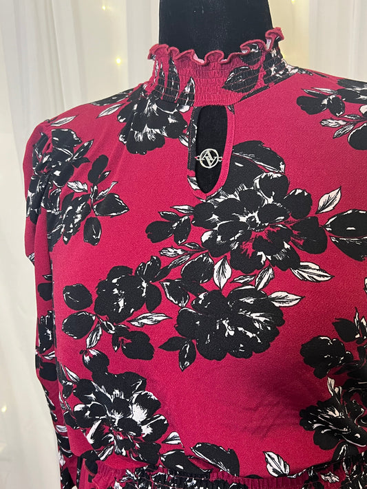 Burgundy Floral Pattern Dress