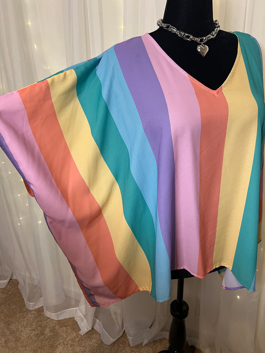 Multi Color Stripe Oversized Top