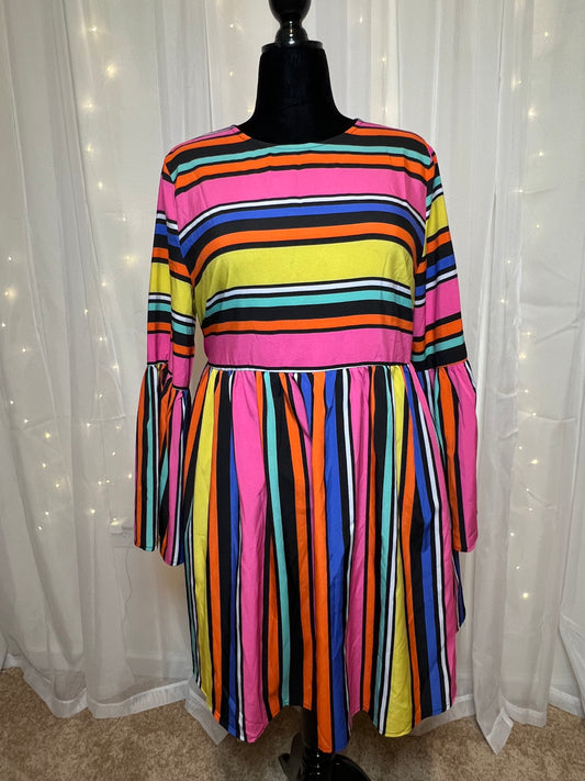 Multi Colored Striped Baby Doll Dress