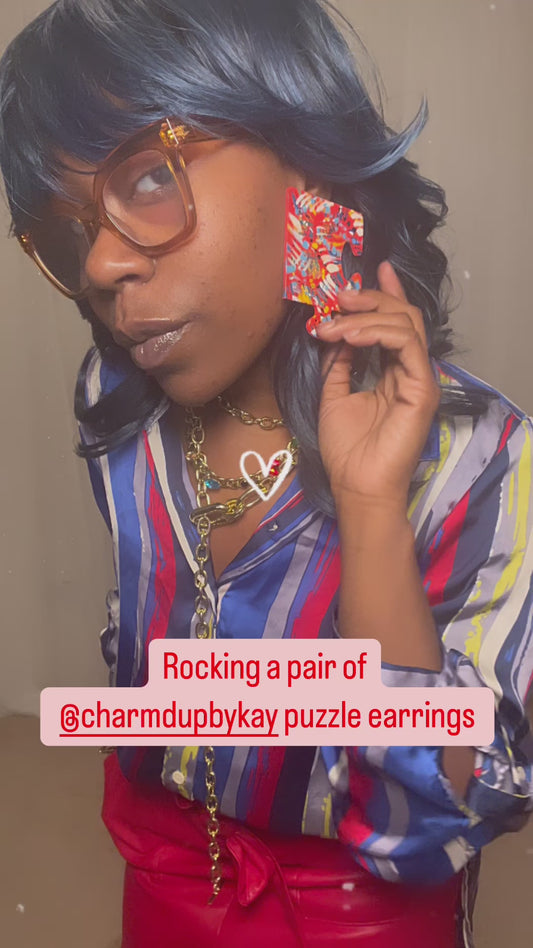 Abstract Red Puzzle Earrings